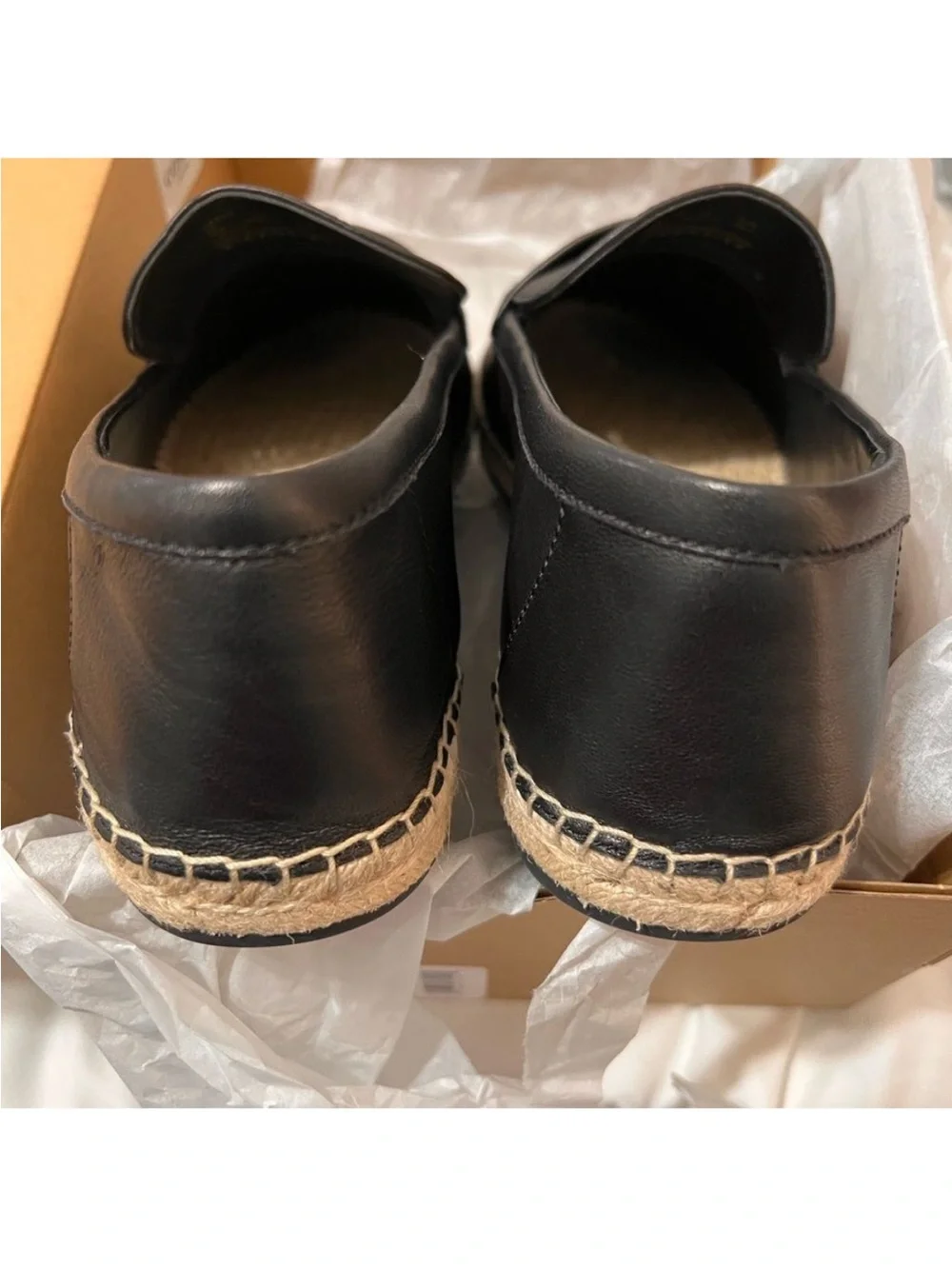 COACH Camilla Black Leather Espadrille Flats New In Box Size 10
